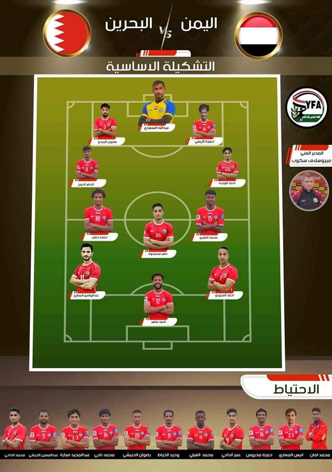 تشكيلة منتخبنا الوطني امام مباراة البحرين ضمن التصفيات الآسيوية المؤهلة لكأس العالم 2026 وآسيا 2027