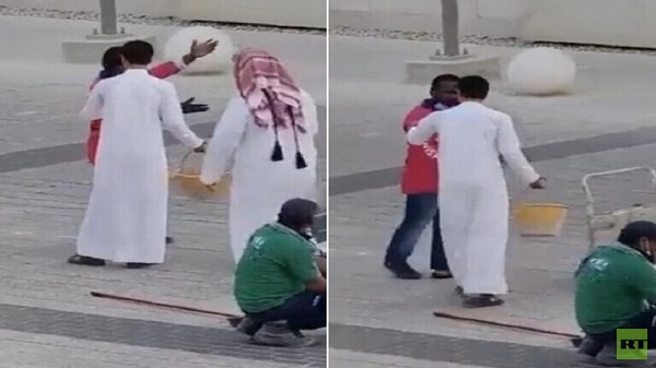  شاهد اعتداء شاب قطري على عامل بالضرب بلا رحمة (فيديو)